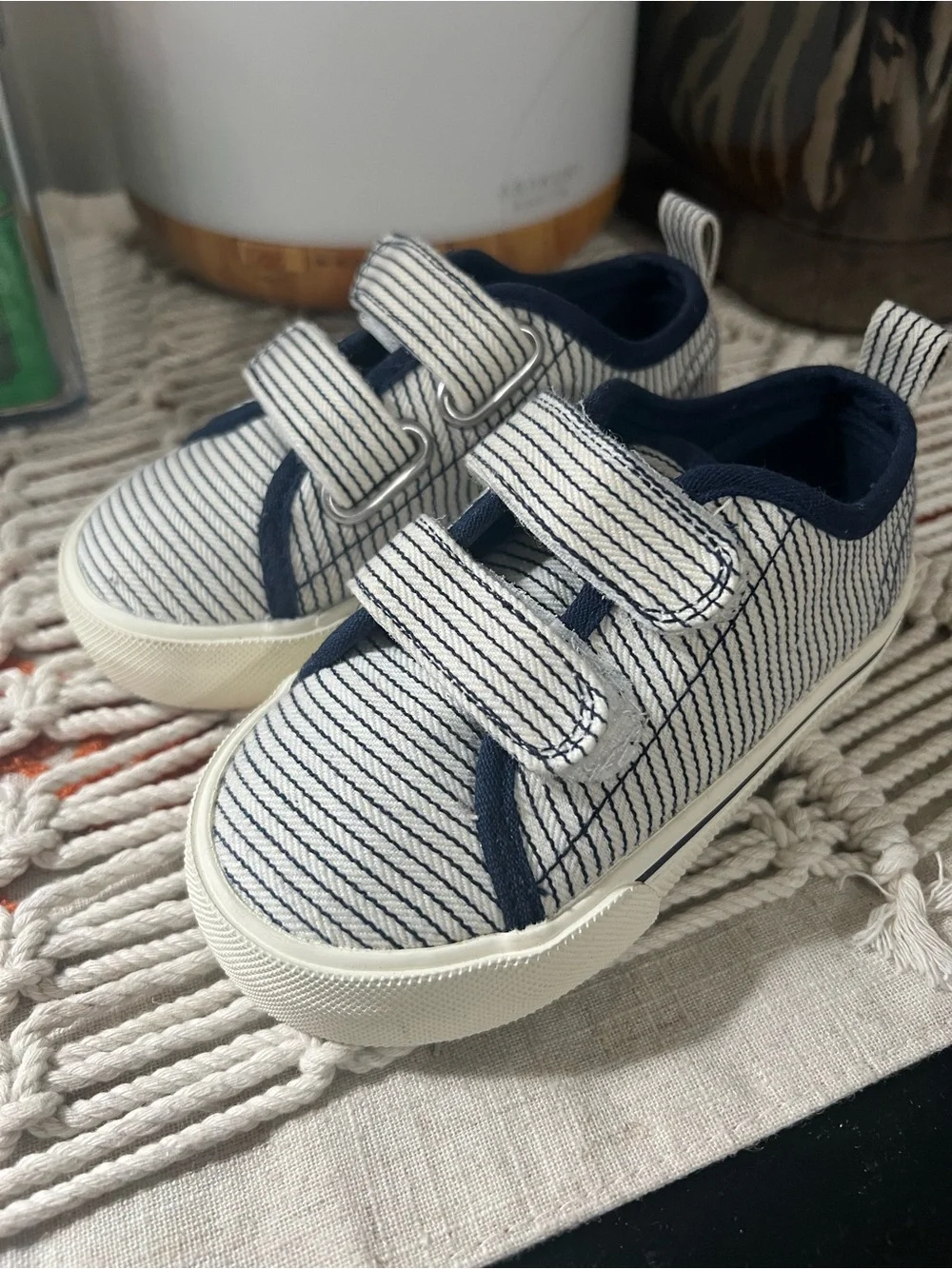 Toddler Navy Stripe Velcro Canvas Sneakers 7